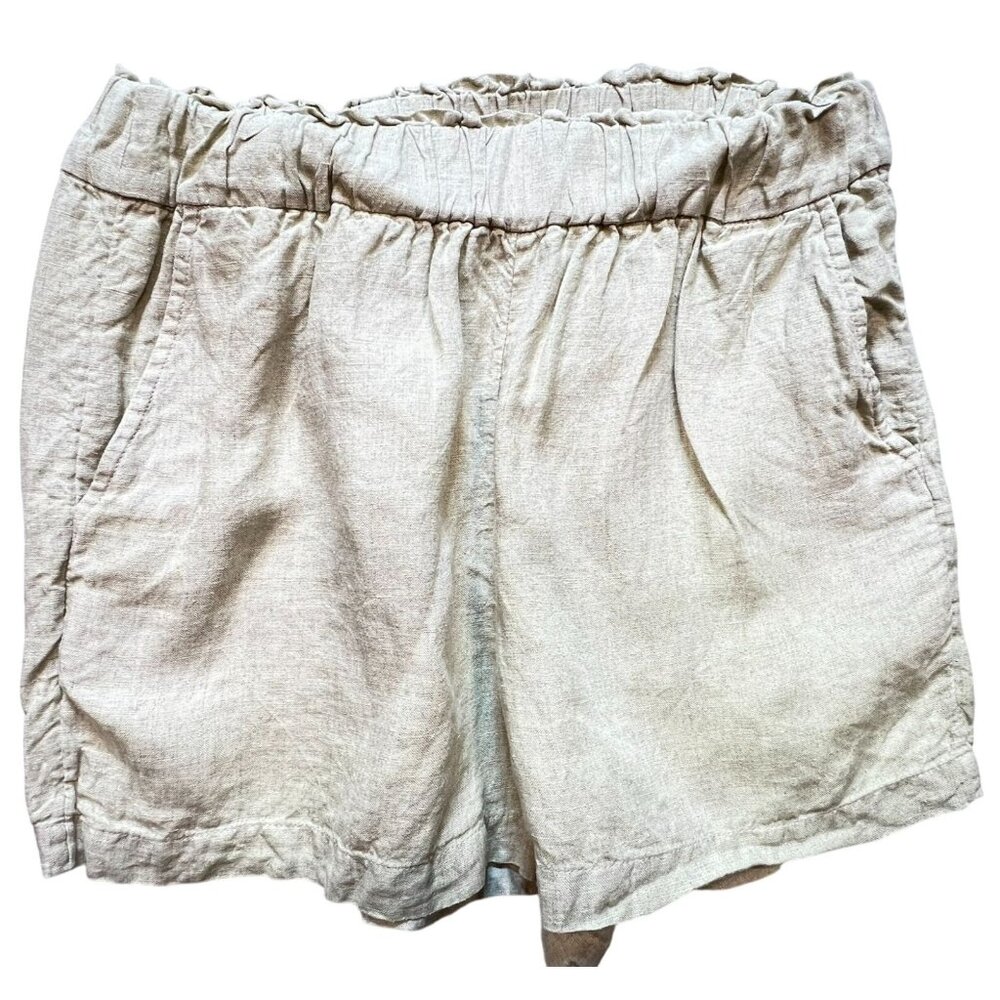 J.Crew Womens Linen Shorts Small Beige Elastic Waist Pull On Coastal Casual